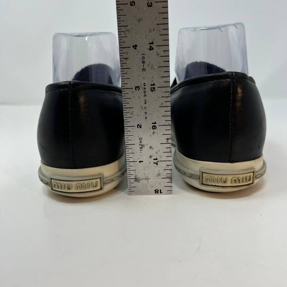 Miu Miu Loafers Women's 38.5 Black Leather Silver Toe Cap Slip On Luxury Shoes - Picture 9 of 16